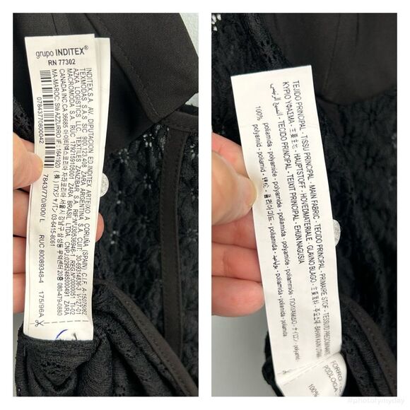 Zara Lace Bodysuit Black Spaghetti Straps Snap Crotch Side Zip 7843/770 Sz L - Picture 9 of 15